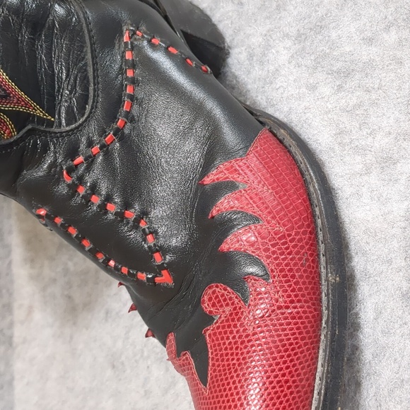 Tony Lama Classic Firewalker Black Red Cowboy Wmn's Vtg boots Size 7 - Picture 6 of 10
